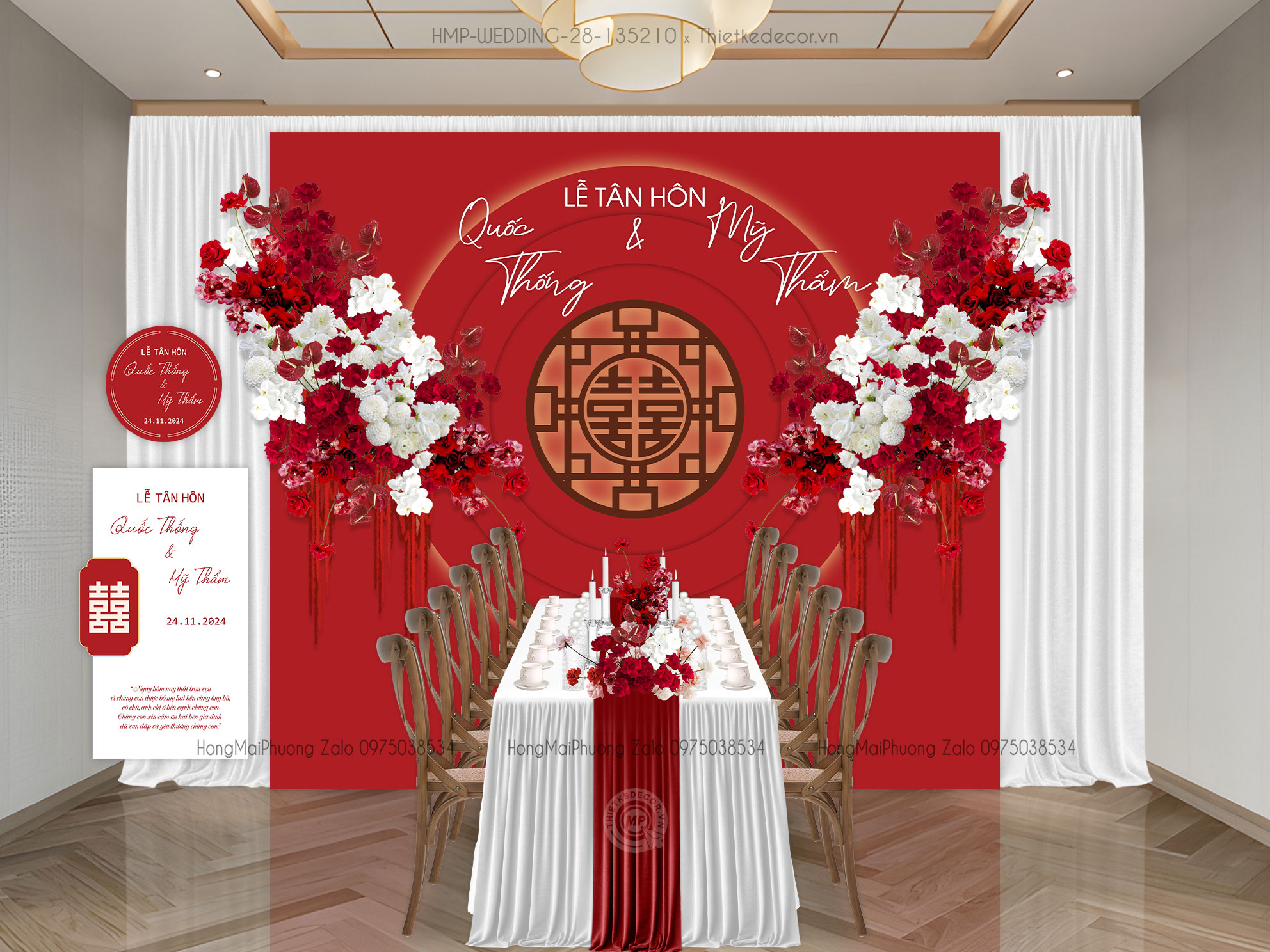 Gia tiên tone đỏ kèm tem nước và tag bàn